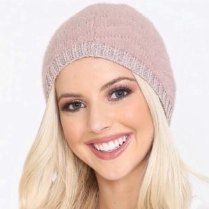 Rose ultra soft fuzzy metallic beanie
